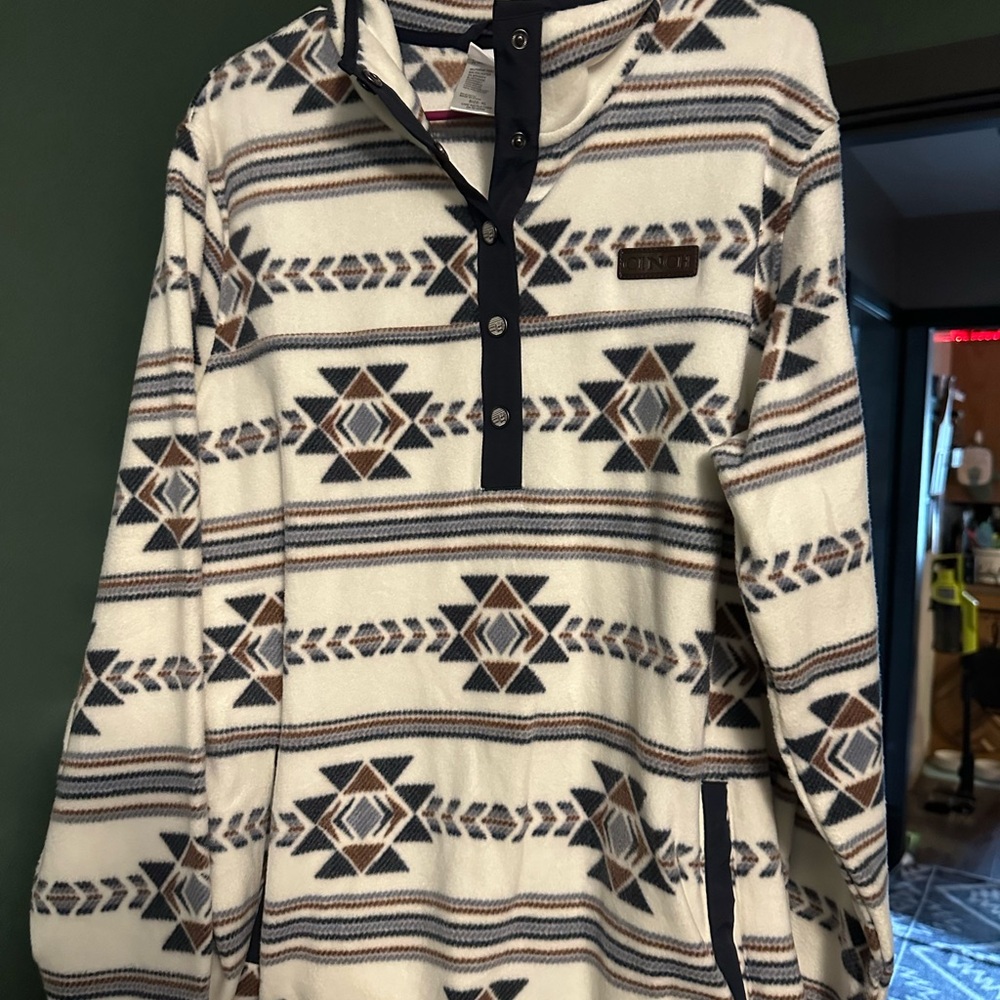 Cinch Fleece Pullover with Geometric Pattern